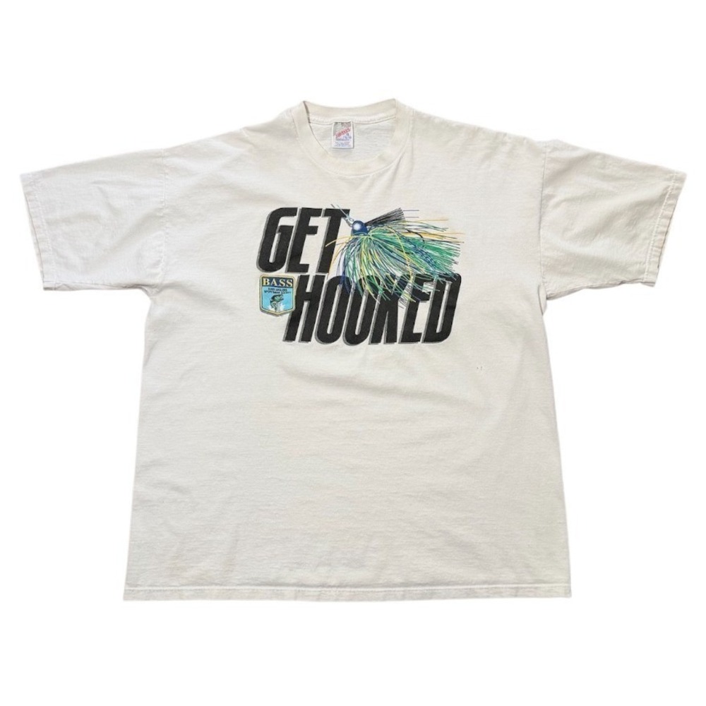 Vintage 90s Get Hooked Bass Fishing Nature Wilderness Outdoors Graphic T-shirt